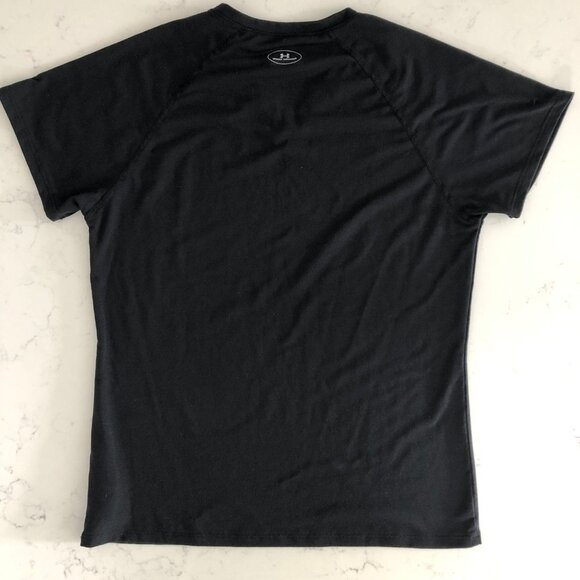 Under Armour V Neck Short Sleeve Polyester Blend Running T Shirt Top Black Sz S - Picture 6 of 10